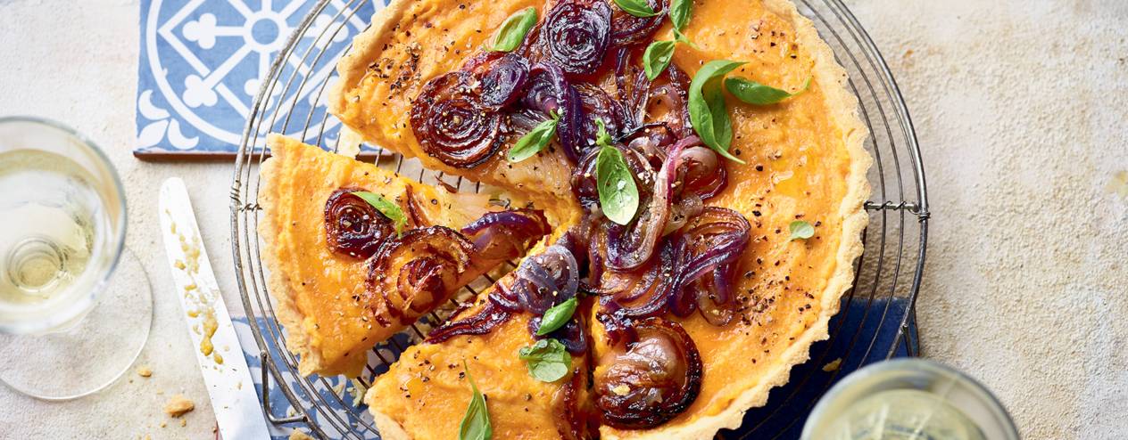 Squash and roasted red onion tart